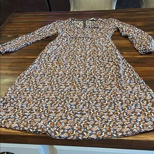 Boden Floral Quarter Sleeve Midi Dress in Charcoal, Orange & White